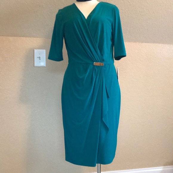 NWT, Sandra Darren, Wrap Styled Jade Dress! - Picture 3 of 8